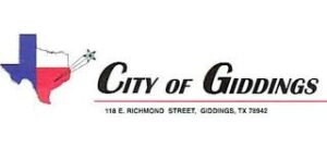 A logo that reads "City of Giddings - 118 East Richmond Street, Giddings, Texas 78942"